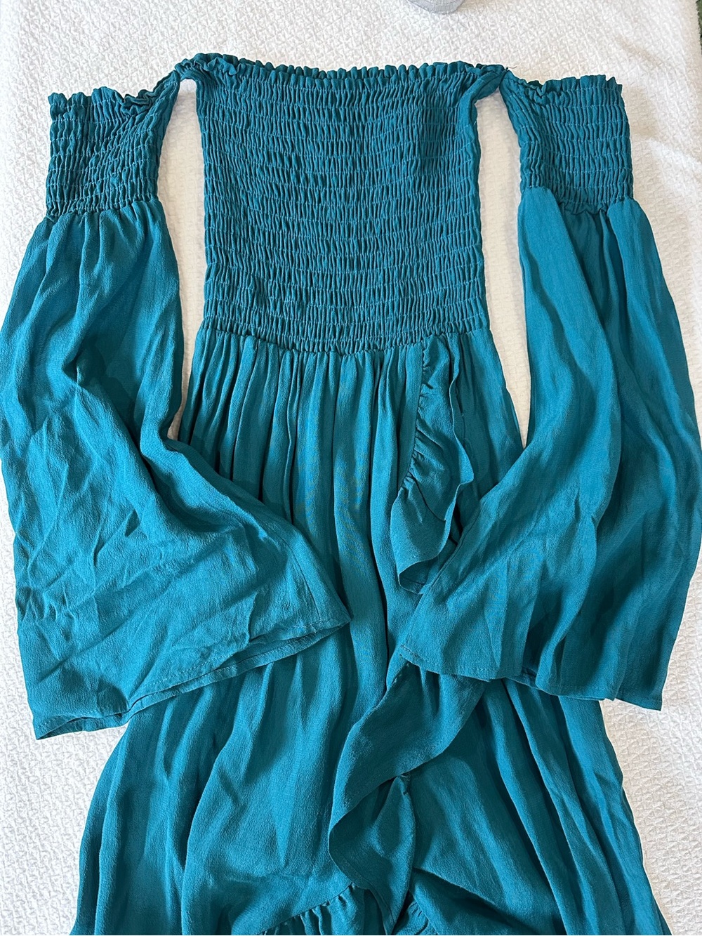LucyLove Teal Smocked Long Sleeve Dress XS